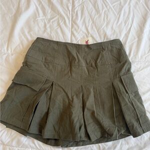 Olive Green Pleated Mini Skirt W/ shorts